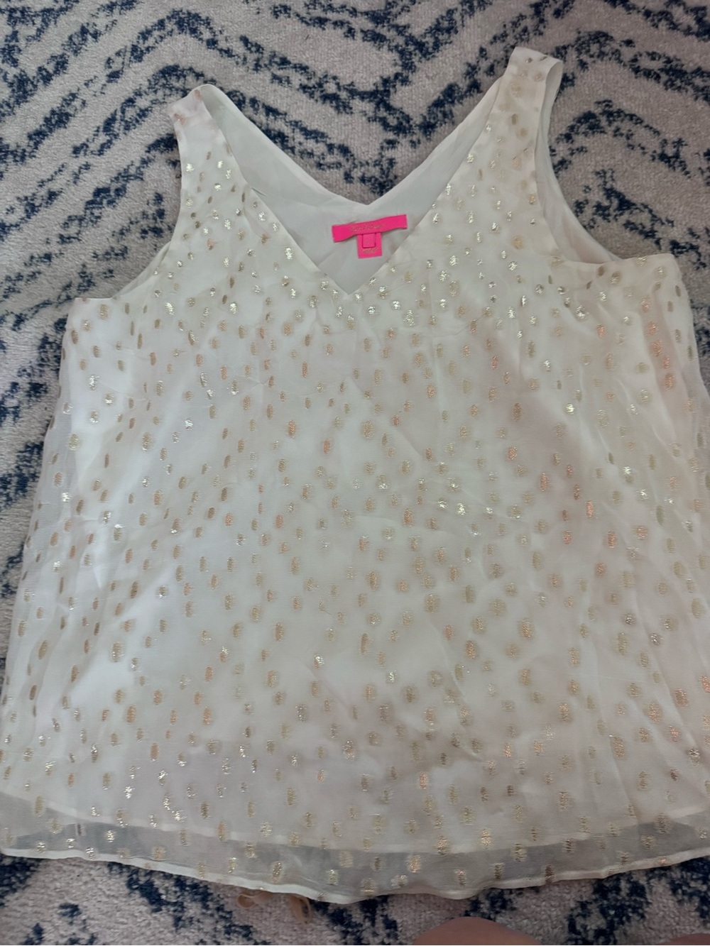 Lilly Pulitzer Ivory Tank with Gold Metallic Dots